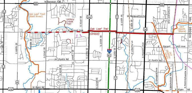 Oak Leaf Trail map, Drexel segment