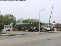 Amoco sign removal at West Bend, WI