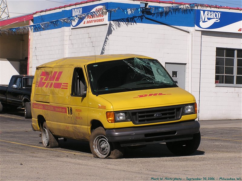 wrecked DHL truck