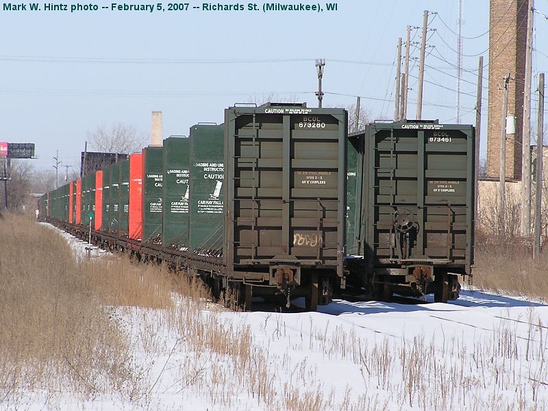 stored centerbeam flatcars on the WSOR Gibson Line