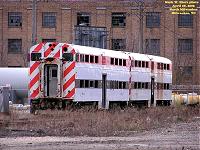 MTDX 8722 derelict bilevel commuter car