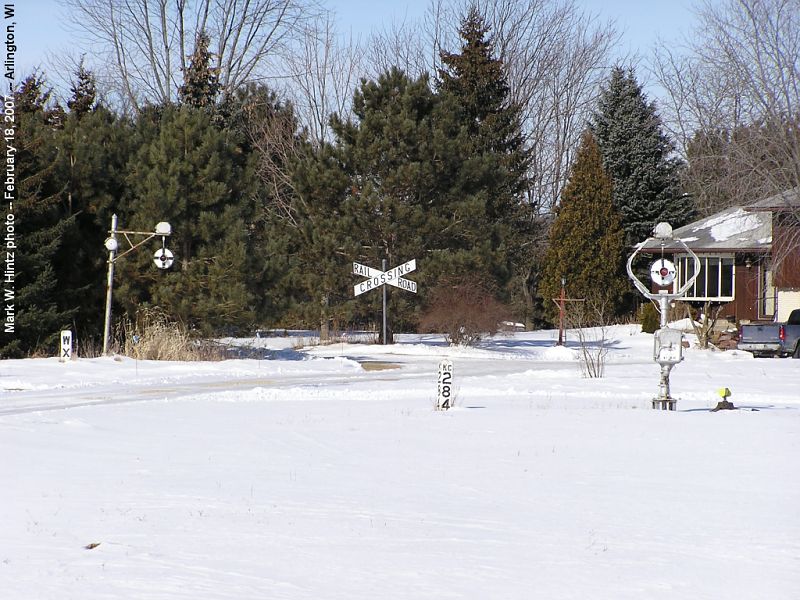 railroad signals in front yard just outside Poynette, WI