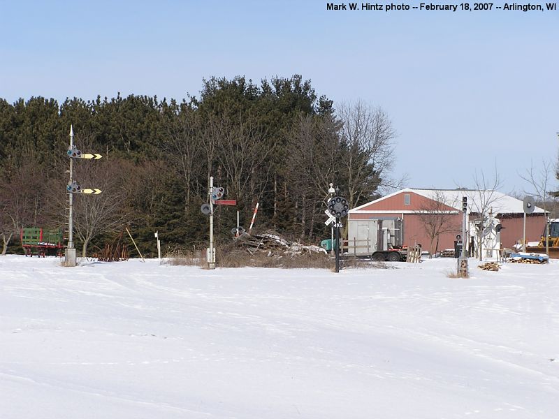 railroad signals in front yard just outside Poynette, WI