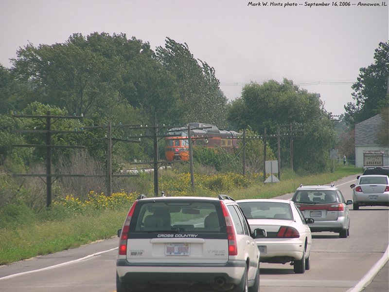 the end of the steam excursion train, traffic on US-6 entering Annawan, IL