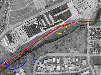 aerial photo/map of former CNW-MILW crossing in Waukesha, WI