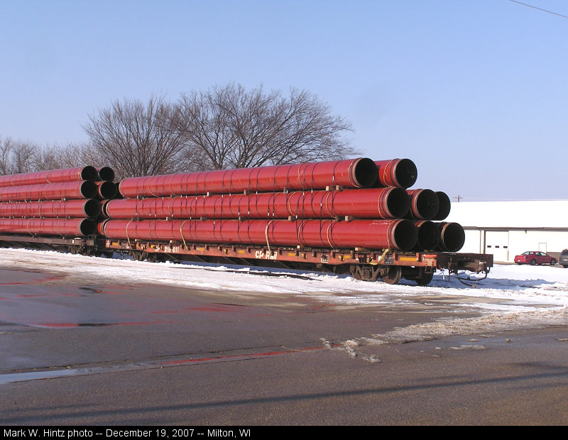 CP flatcar 315611 with pipe load