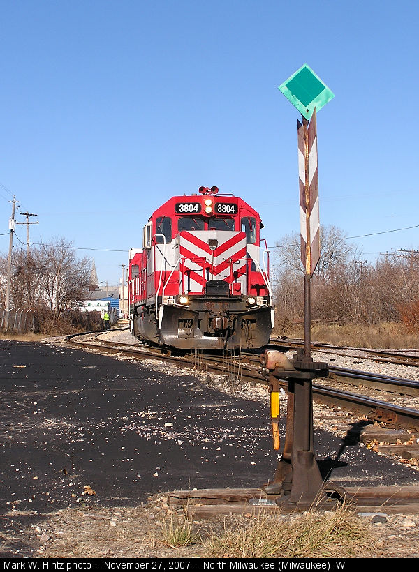 WSOR EMD GP38AC 3804 and a MILW switch stand