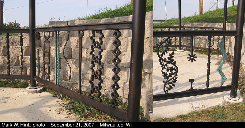 detail views of the bus shelter at 32nd Street and Canal Street