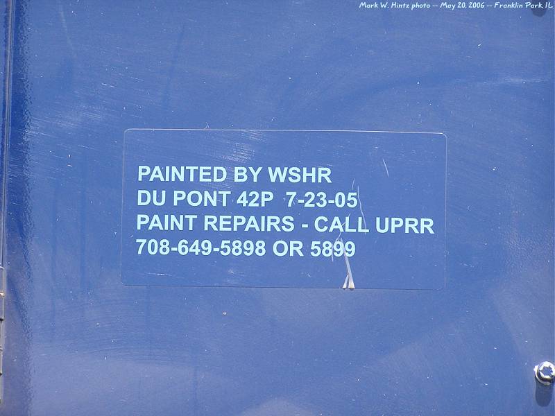 "Painted by WSHR" sticker on UP 1982