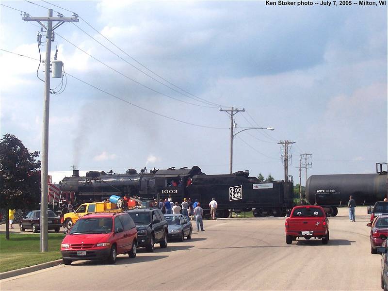 SOO #1003 at its coal and water stop in Milton